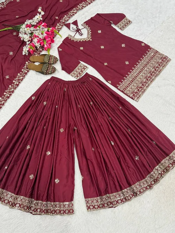 Maroon_Natural_Crepe_Premium_Sharara_Suit_Set_For_Women