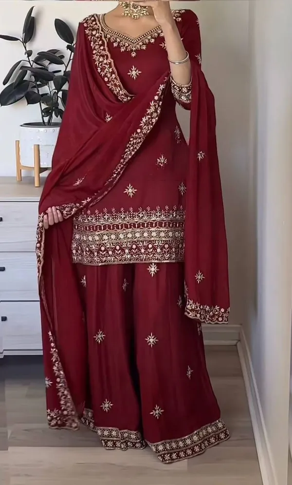 Maroon_Natural_Crepe_Premium_Sharara_Suit_Set_For_Women