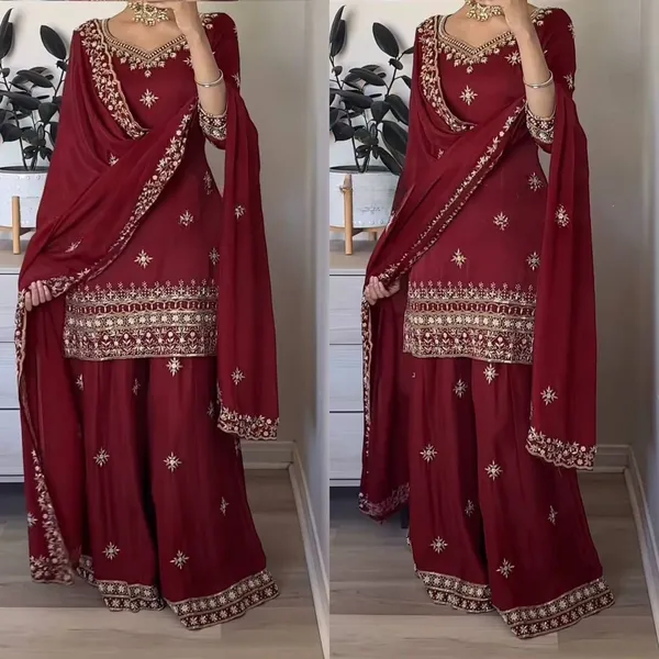 Maroon_Natural_Crepe_Premium_Sharara_Suit_Set_For_Women