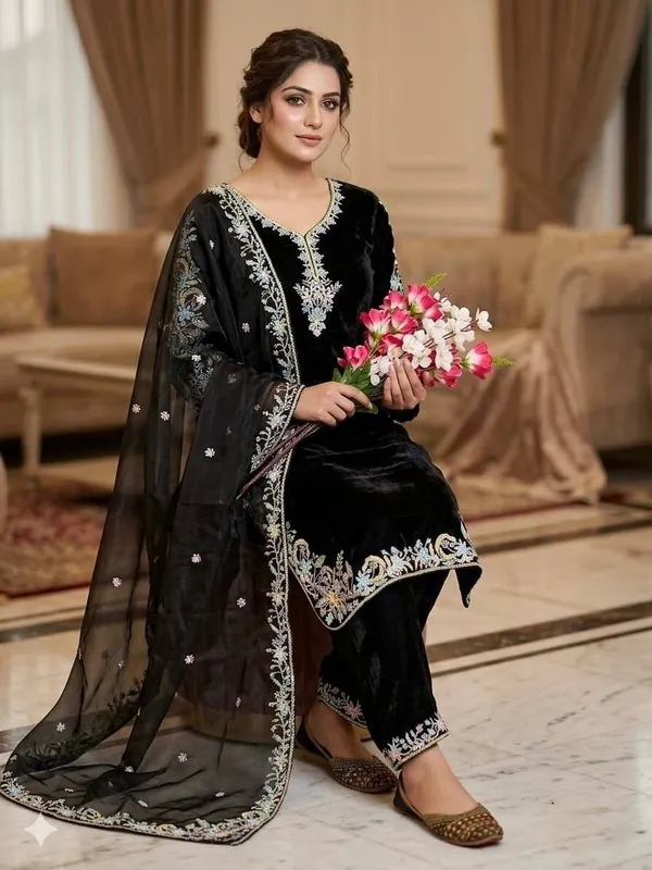 Black_Gmy_Silk_Embroidered_Pant_Set_For_Women