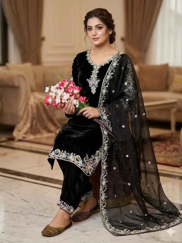 Black_Gmy_Silk_Embroidered_Pant_Set_For_Women