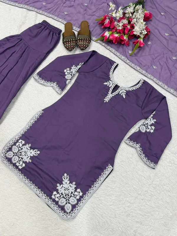 Purple_Roman_Cotton_Embroidered_Farshi_Salwar_Set_For_Women