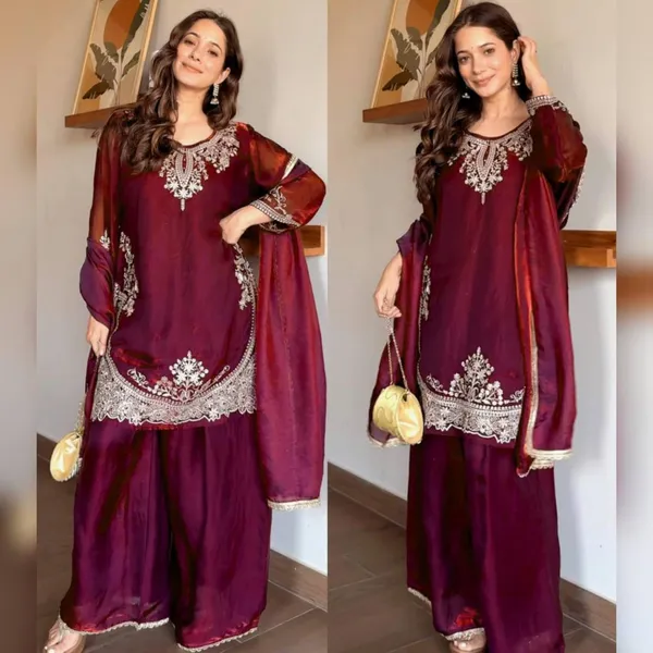 Maroon_Fendi_Silk_Sequin_Palazzo_Set_For_Women