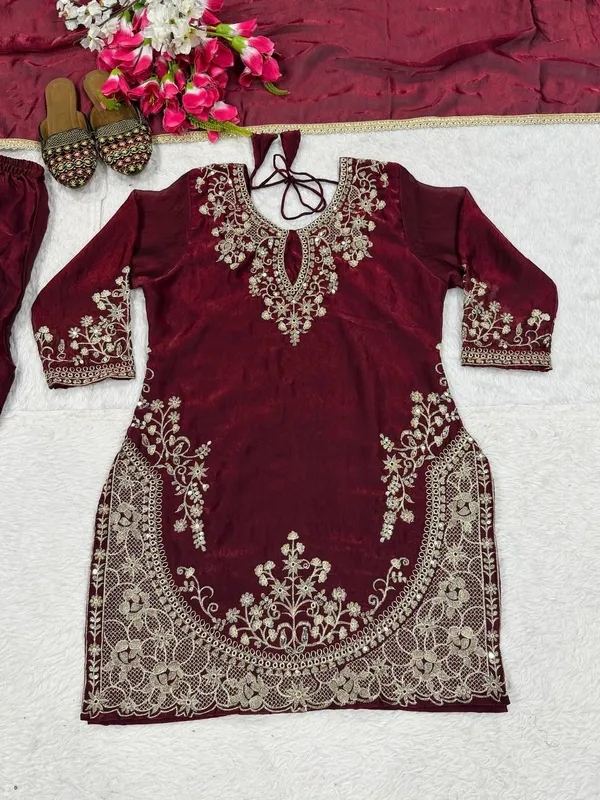 Maroon_Fendi_Silk_Sequin_Palazzo_Set_For_Women