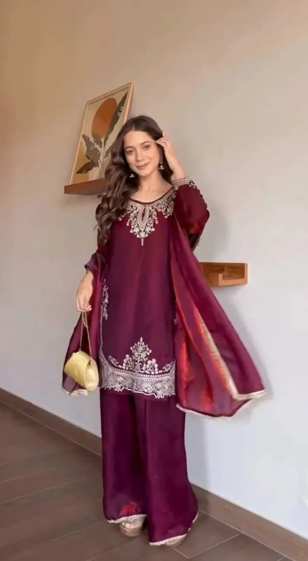 Maroon_Fendi_Silk_Sequin_Palazzo_Set_For_Women