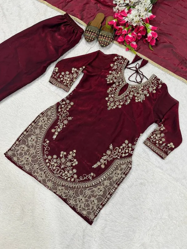 Maroon_Fendi_Silk_Sequin_Palazzo_Set_For_Women