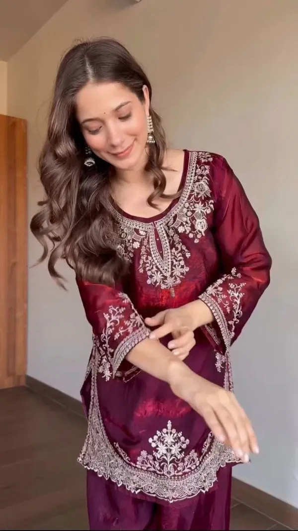 Maroon_Fendi_Silk_Sequin_Palazzo_Set_For_Women