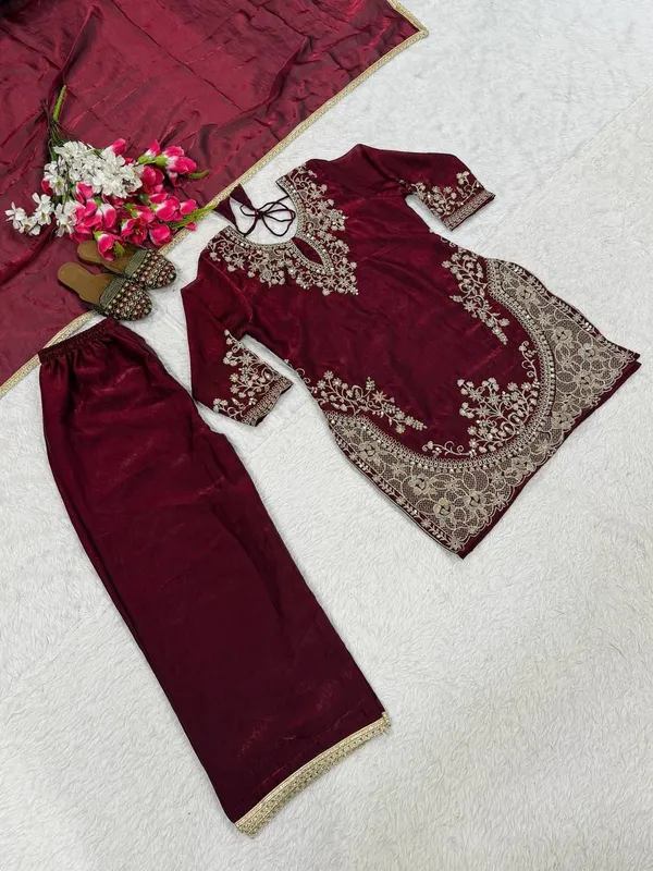 Maroon_Fendi_Silk_Sequin_Palazzo_Set_For_Women