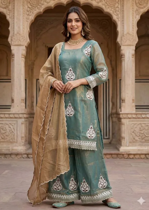 Dark_Green_Fendi_Silk_Sequin_Palazzo_Set_For_Women
