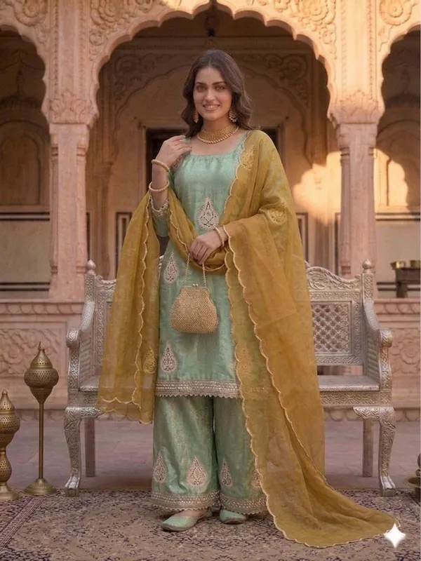 Green_Fendi_Silk_Sequin_Palazzo_Set_For_Women