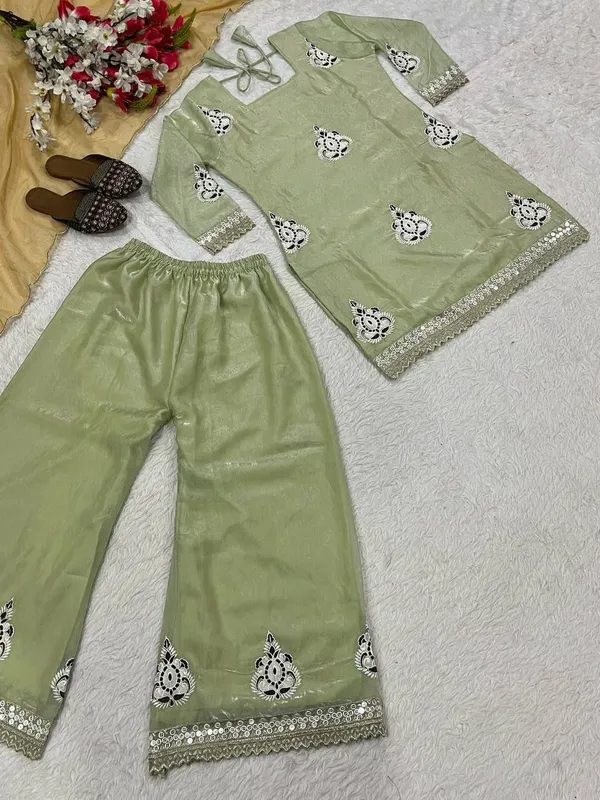 Green_Fendi_Silk_Sequin_Palazzo_Set_For_Women