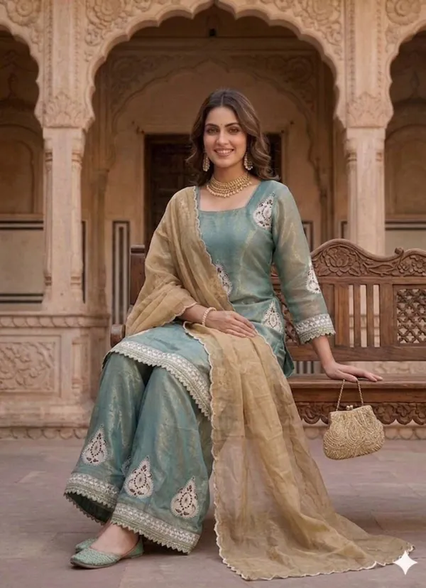 Green_Fendi_Silk_Sequin_Palazzo_Set_For_Women