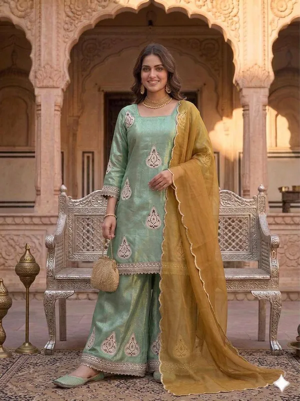 Green_Fendi_Silk_Sequin_Palazzo_Set_For_Women
