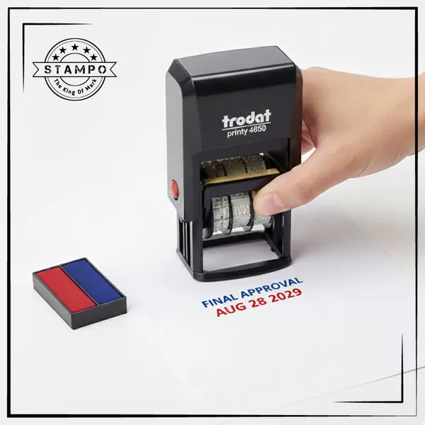Printy_4850_Self-Inking_Dater_Stamp_|_Custom_Text_And_Date_|_Red_Date_And_Blue_Text_|_Refillable_Office_Stamp_|_Rectangle_Design_|_Stamp_Rubber_Stamp,_Seal,_Mohar