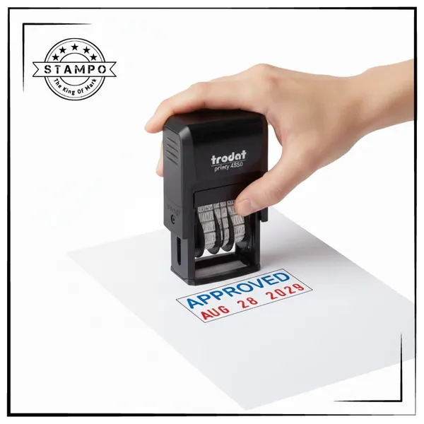 Printy_4850_Self-Inking_Dater_Stamp_|_Custom_Text_And_Date_|_Red_Date_And_Blue_Text_|_Refillable_Office_Stamp_|_Rectangle_Design_|_Stamp_Rubber_Stamp,_Seal,_Mohar