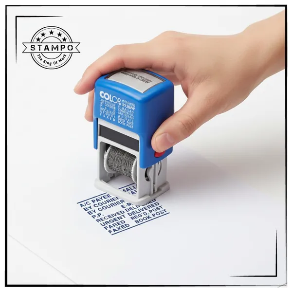 Self-Inking_Mini_S120/W_Word_Stamp_|_Changeable_Office_Words_|_Blue_Ink_And_Body_|_Ready_To_Use_|_Daily_Office_Use_Stamp