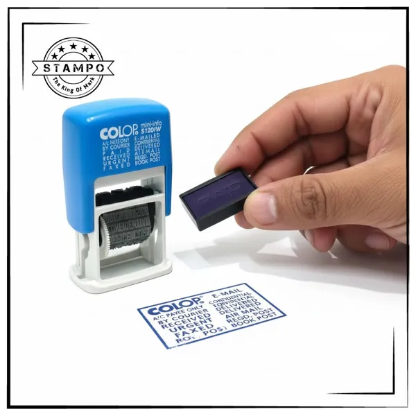 Self-Inking_Mini_S120/W_Word_Stamp_|_Changeable_Office_Words_|_Blue_Ink_And_Body_|_Ready_To_Use_|_Daily_Office_Use_Stamp