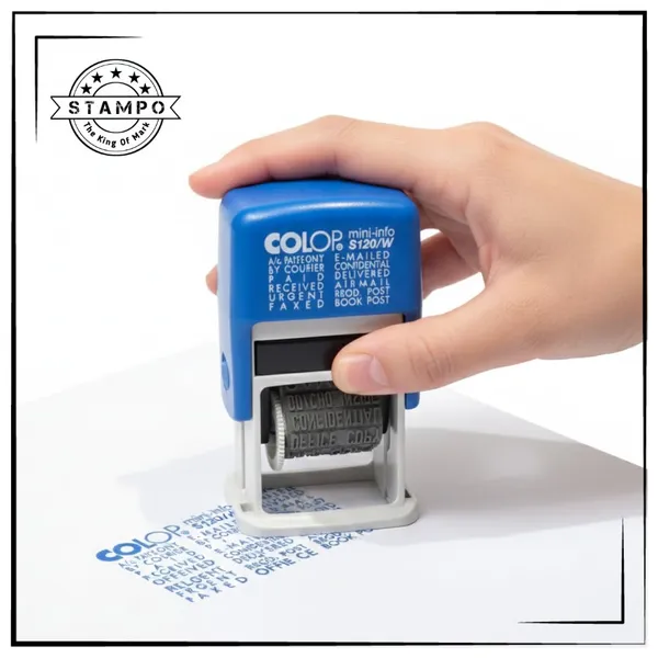 Self-Inking_Mini_S120/W_Word_Stamp_|_Changeable_Office_Words_|_Blue_Ink_And_Body_|_Ready_To_Use_|_Daily_Office_Use_Stamp