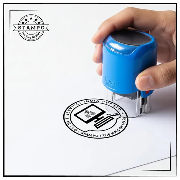 Printy_3642_Round_Self-Inking_Stamp_|_Custom_Seal_Design_|_Blue_Ink_|_Refillable_|_Professional_Office_Stamp