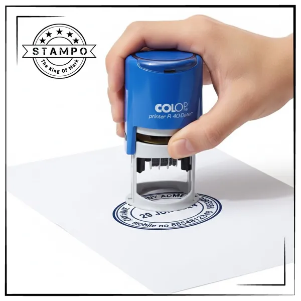 Self_Ink_Round_Printer_Dater_Stamp_(40R,_43Q)_|_Custom_Text_With_Changeable_Date_|_Red_Date_And_Blue_Text_|_Refillable_Bank_Dater_Stamp_|_Round_Punching_|_Stamp_Rubber_Stamp,_Seal,_Mohar