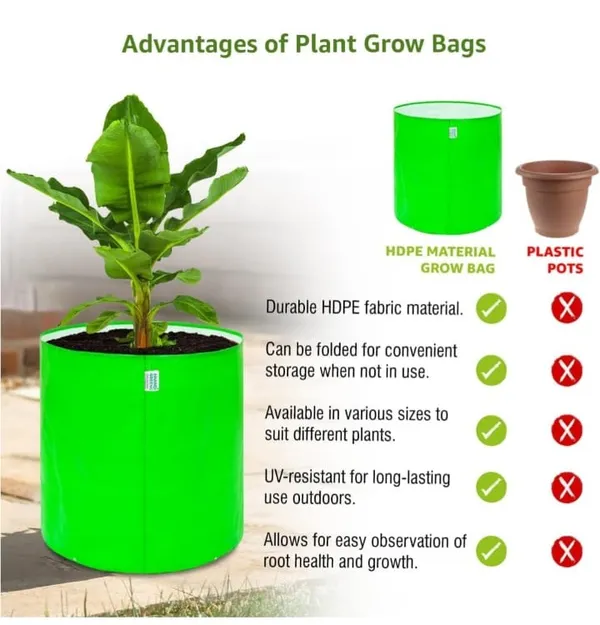 Hdpe_Fabric_Plant_Grow_Bag_Green_Cylindrical_Gardening_Container