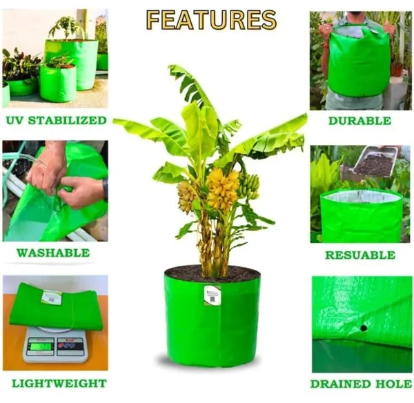 Hdpe_Fabric_Plant_Grow_Bag_Green_Cylindrical_Gardening_Container