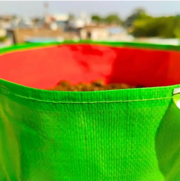 Hdpe_Fabric_Plant_Grow_Bag_Green_Cylindrical_Gardening_Container