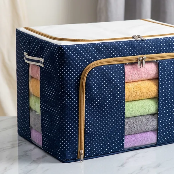 Large_Navy_Blue_Polka_Dot_Storage_Box_With_Dual_Zipper_Windows