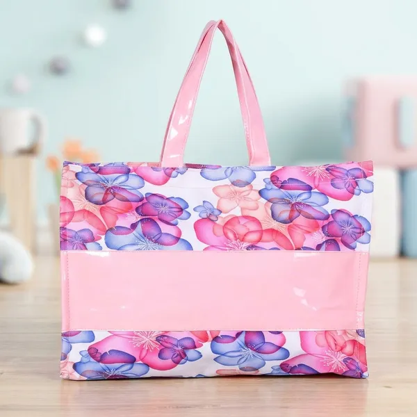 Floral_Print_Transparent_Mesh_Tote_Bag_With_Pink_Trim_And_Bow