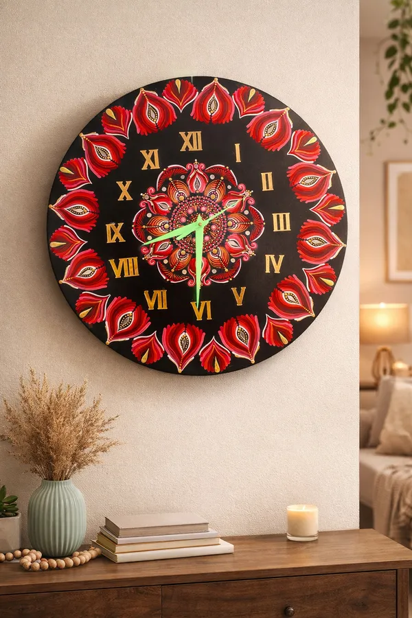 Handcrafted_Decorative_Wall_Clock_With_Red_Floral_Design