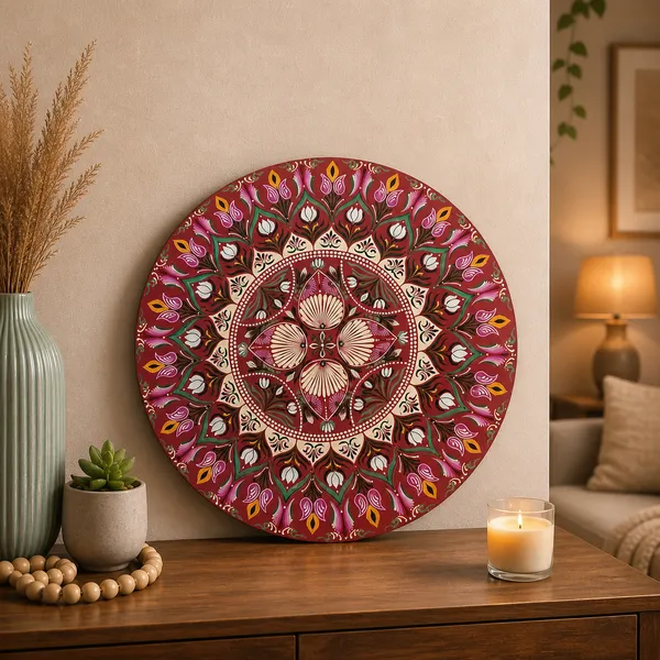 Decorative_Mandala_Wall_Plate_Burgundy_And_Pink_Floral_Design