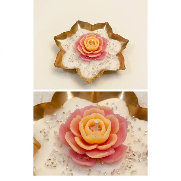 Decorative_Scented_Candle_With_Layered_Rose_Design_In_Gold_Star_Tray