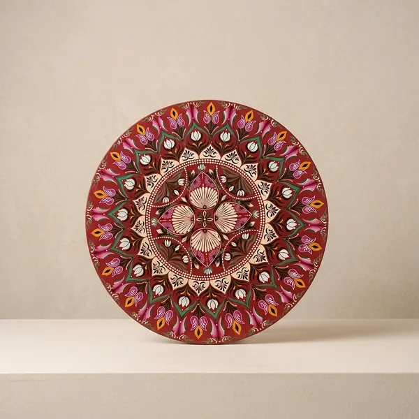 Decorative_Mandala_Wall_Plate_Burgundy_And_Pink_Floral_Design