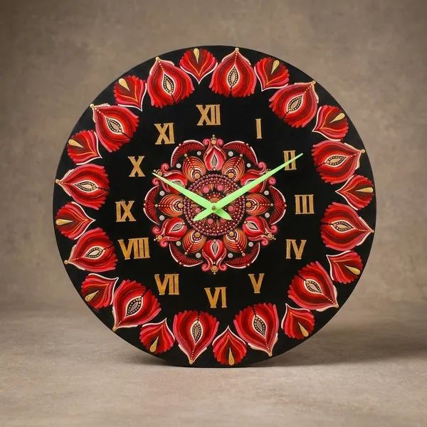 Handcrafted_Decorative_Wall_Clock_With_Red_Floral_Design