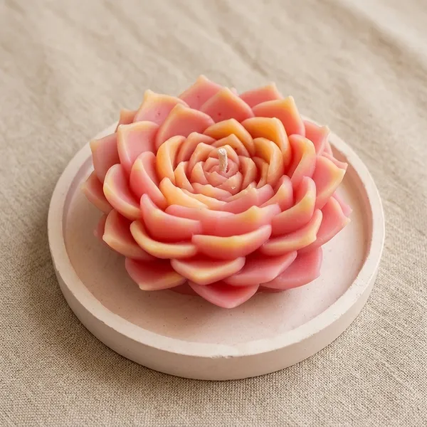 Handcrafted_Roseshaped_Decorative_Candle_Peach_&_Pink_Gradient