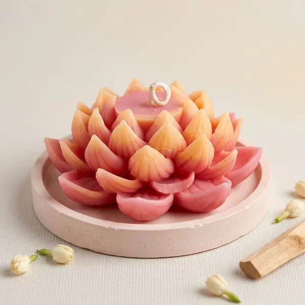 Handcrafted_Lotus_Flower_Decorative_Candle_Pink_And_Orange_Ombre