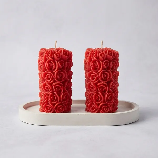 Handcrafted_Rose_Pillar_Candle_Red