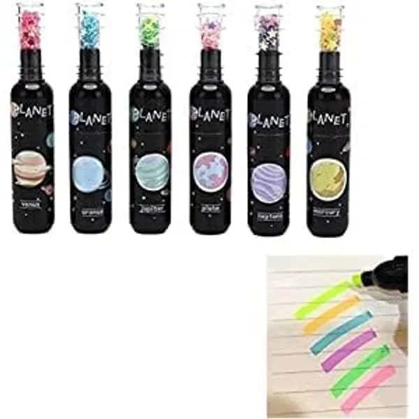 Skinplus_Astronaut_Space_Theme_Bottle_Shape_Highlighters_Set_Of_6_Fine_Grip_Marker_Pen_Ideal_For_Office_Stationery_Kids