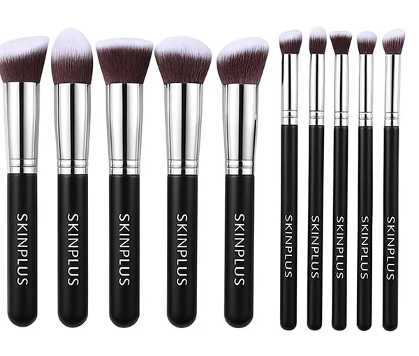 Skinplus_Premium_Kabuki_Makeup_Brush_Set_10_Pcs_Professional_Synthetic_Foundation_Powder_Blush_Eyeshadow_Brushes_Black_Silver_10_Pcs_Makeup_Brush
