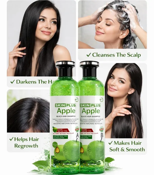 Skinplus_Apple_Black_Hair_Color_Shampoo_Ammonia_Free_Herbal_Hair_Dye_Clear_Water_Type_Long_Lasting_Natural_Black_Coverage_For_Men_Women_1000Ml_Bottle