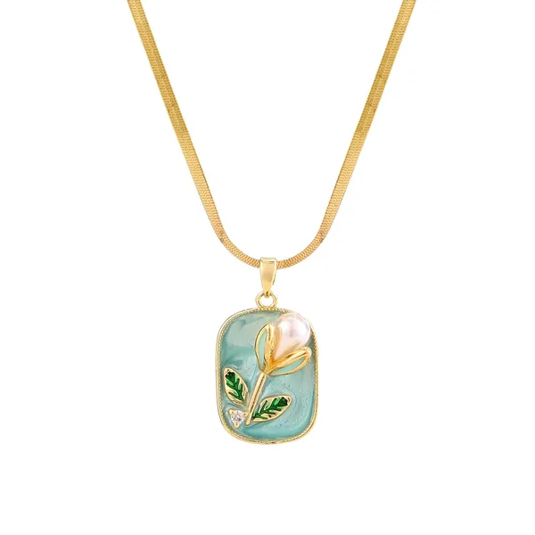 Green_tulip_charm_Enamel_Pendant_Necklace_For_Women