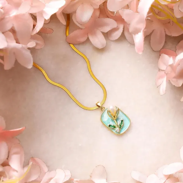 Green_tulip_charm_Enamel_Pendant_Necklace_For_Women