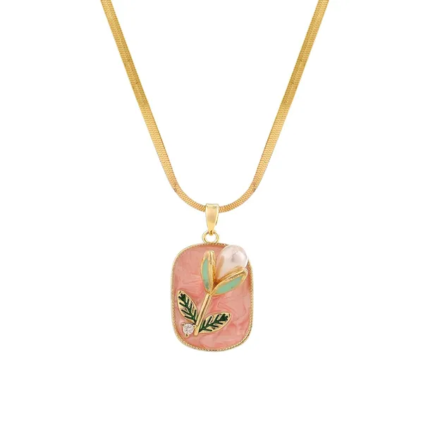 Pink_Tulip_charm_Enamel_Pendant_Necklace_For_Women