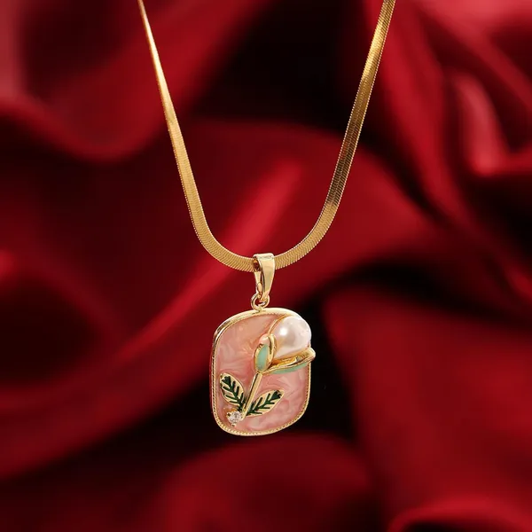 Pink_Tulip_charm_Enamel_Pendant_Necklace_For_Women