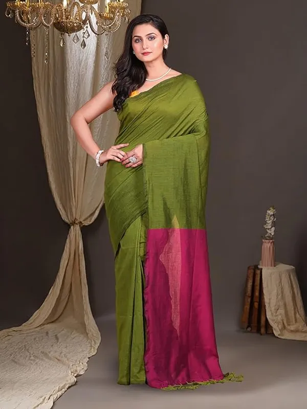 Green_Silk_Blend_Saree_with_Pink_Border_for_Women