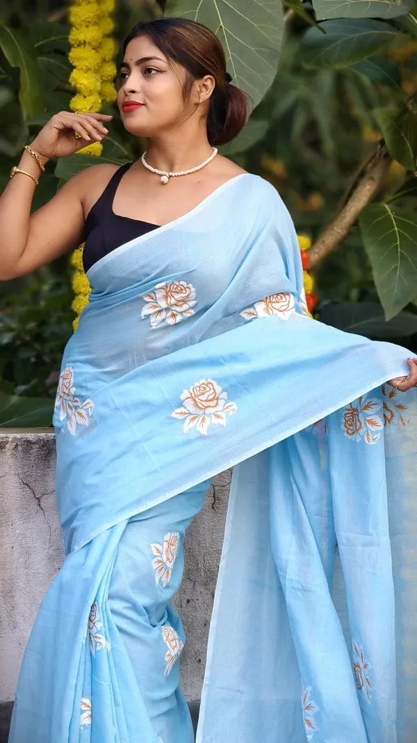 Sky_Blue_Floral_Embroidered_Organza_Saree_For_Women