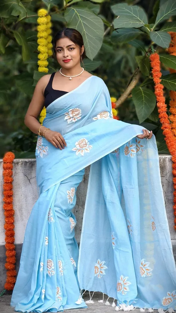 Sky_Blue_Floral_Embroidered_Organza_Saree_For_Women