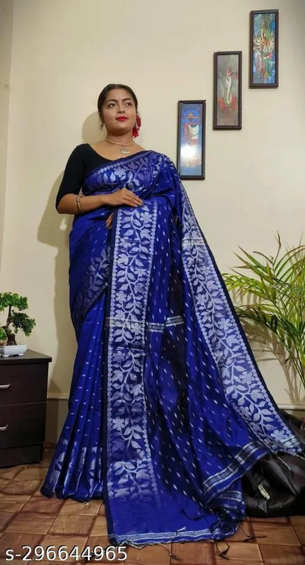 Blue_Khadi_Cotton_Saree_For_Women