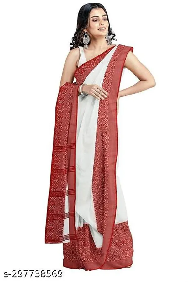 White_Red_Khadi_Cotton_Begompuri_Saree_For_Women