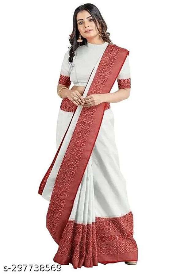 White_Red_Khadi_Cotton_Begompuri_Saree_For_Women